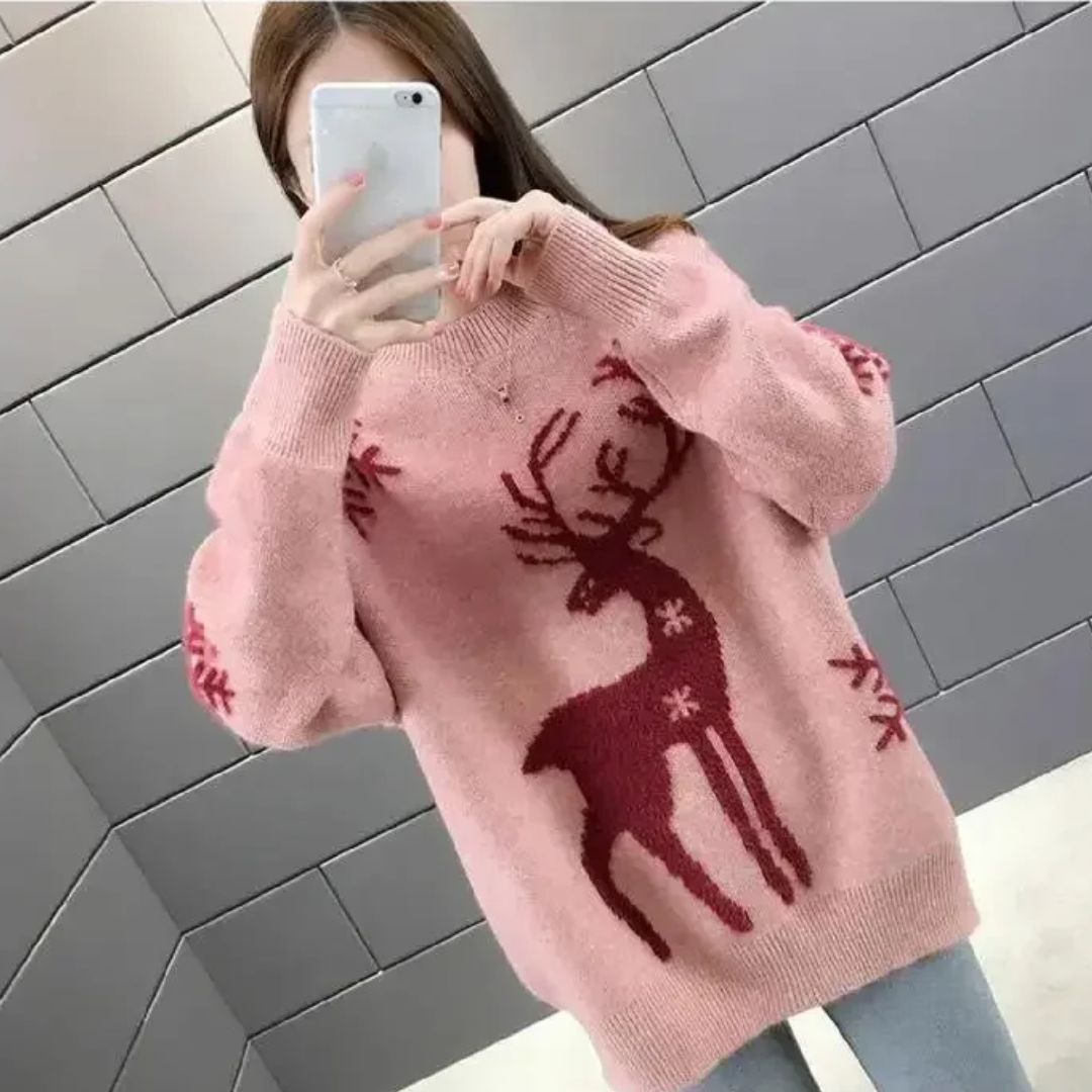  Charles  | Women Winter Reindeer Pattern Sweater
