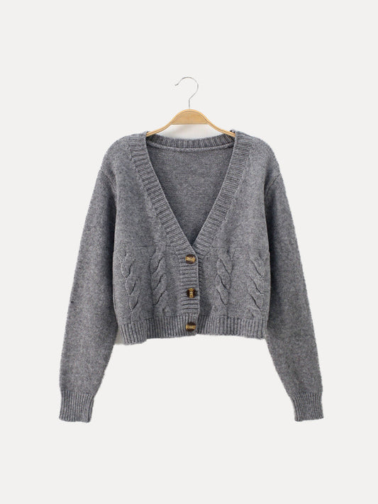 Ella | Women’s Buttoned V-Neck Knit Crop Sweater