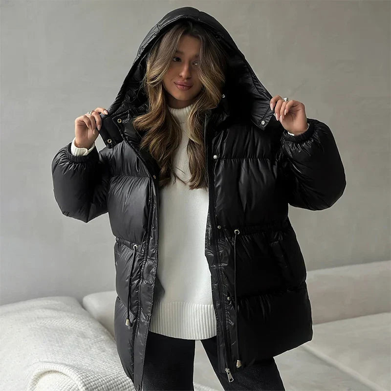 Chloe | Winter Drawstring Shiny Puffer Jacket