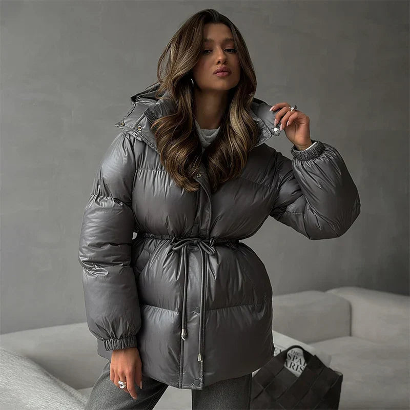 Chloe | Winter Drawstring Shiny Puffer Jacket