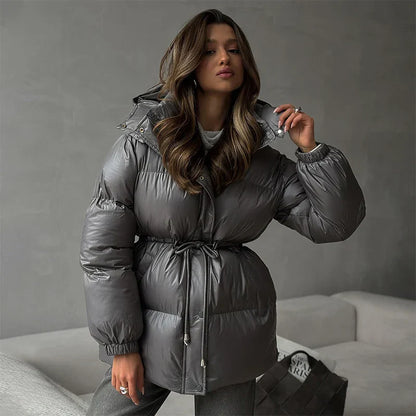 Chloe | Winter Drawstring Shiny Puffer Jacket