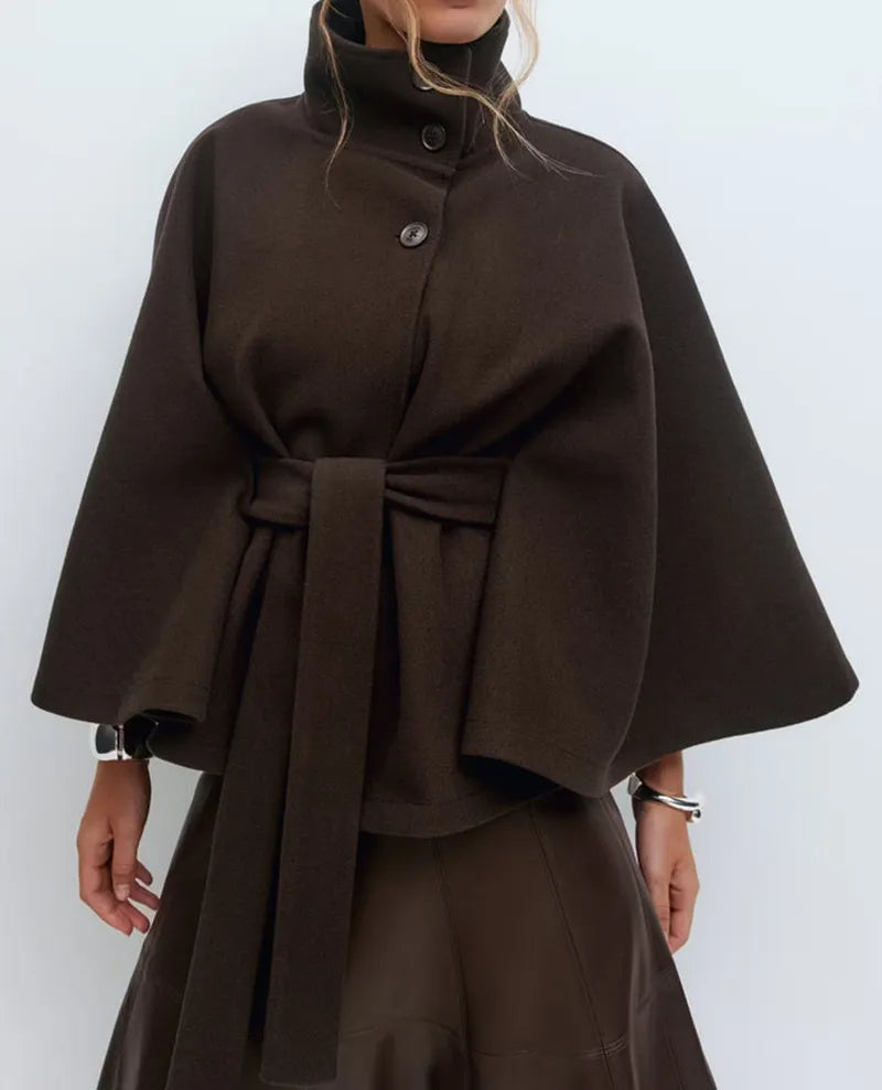 Caitlyn | Women’s Spring Belted High-Neck Cape Coat