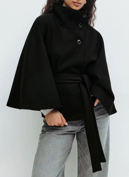 Caitlyn | Women’s Spring Belted High-Neck Cape Coat