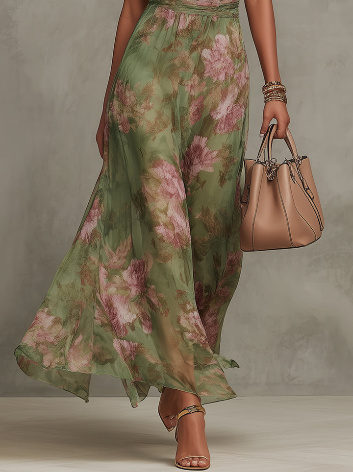 Florence | Green Floral Halter Maxi Dress