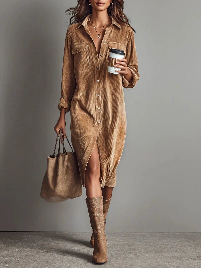 Evelyn | Vestido Midi de Pana Relajado