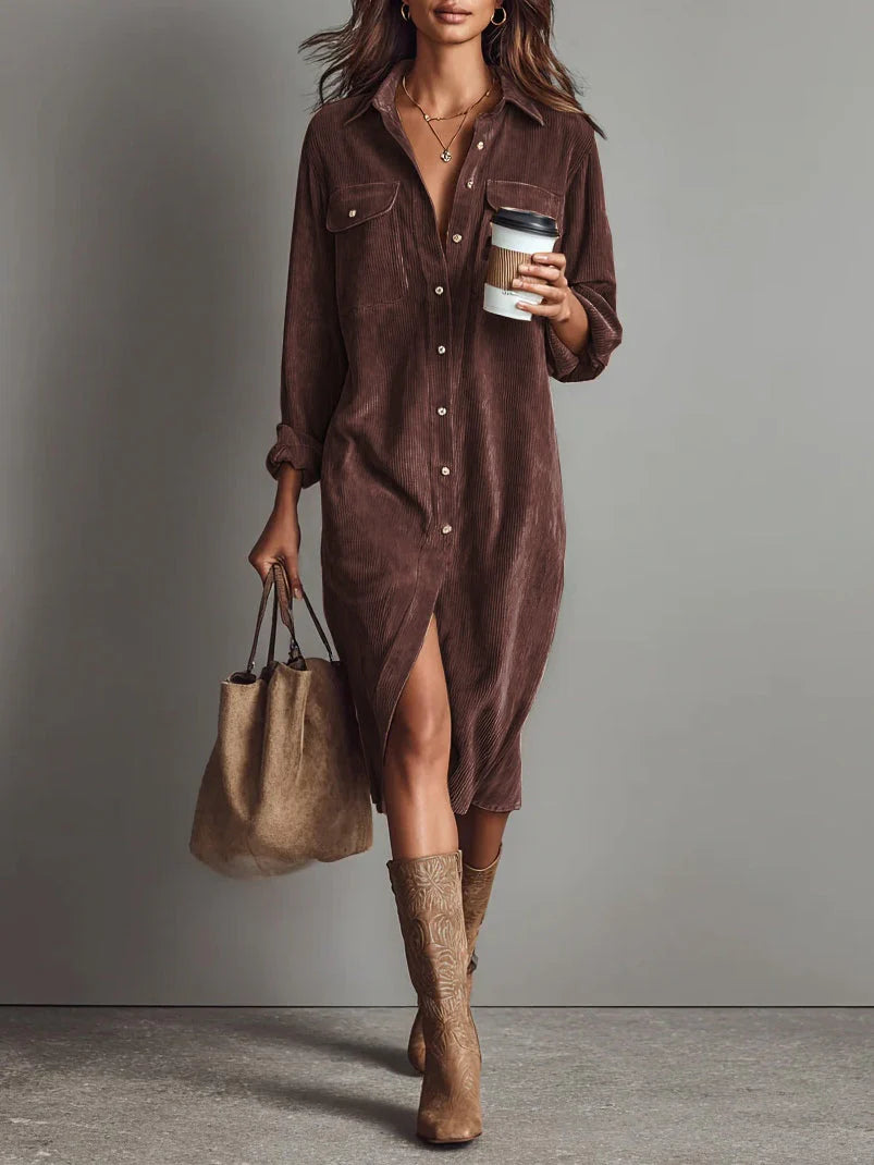 Evelyn | Vestido Midi de Pana Relajado