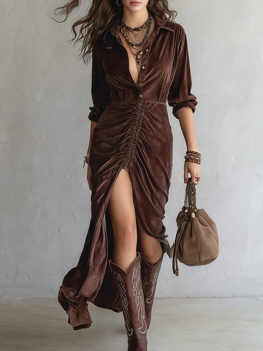 Alessia – Vestido midi de terciopelo plisado