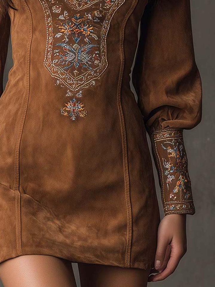 Short Dress with Suede Effect