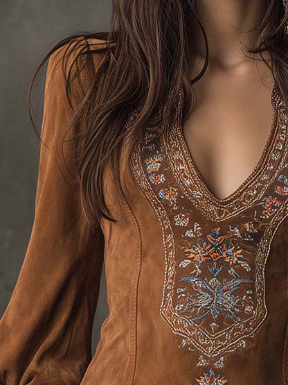 Short Dress with Suede Effect