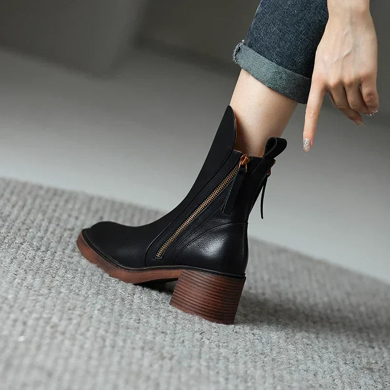 Rachel | Botas de tacón cuadrado con cremallera para mujer