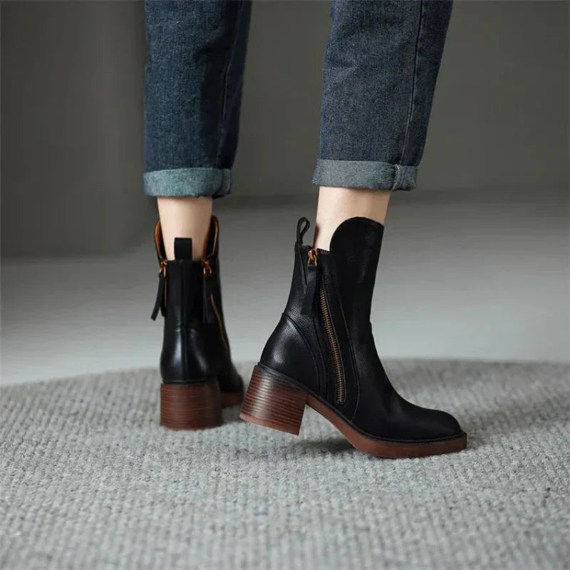 Rachel | Botas de tacón cuadrado con cremallera para mujer