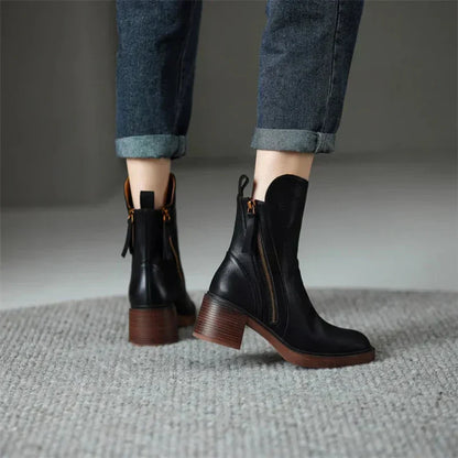 Rachel | Botas de tacón cuadrado con cremallera para mujer
