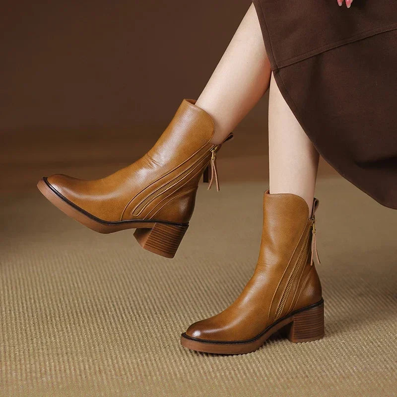 Rachel | Botas de tacón cuadrado con cremallera para mujer