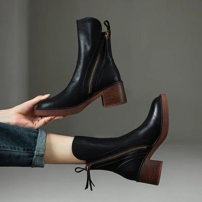 Rachel | Botas de tacón cuadrado con cremallera para mujer