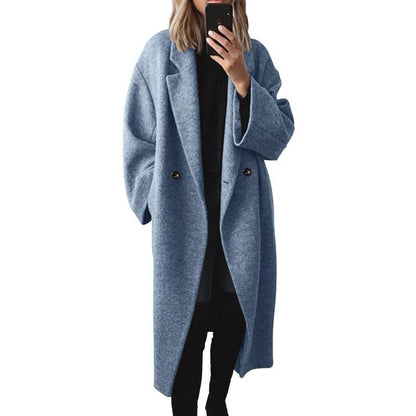 M&amp;D™ - Abrigo largo de lana cruzado de invierno para mujer