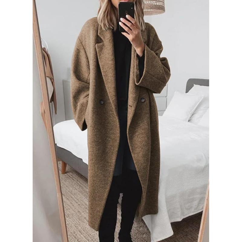 M&amp;D™ - Abrigo largo de lana cruzado de invierno para mujer
