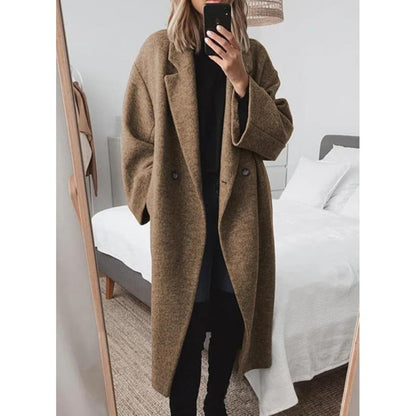M&amp;D™ - Abrigo largo de lana cruzado de invierno para mujer
