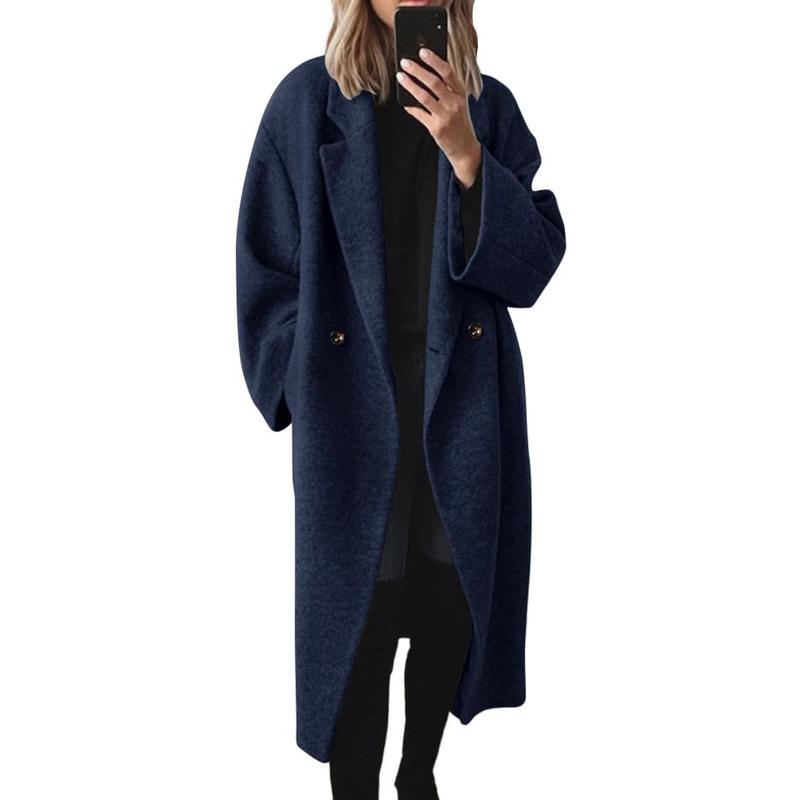 M&amp;D™ - Abrigo largo de lana cruzado de invierno para mujer