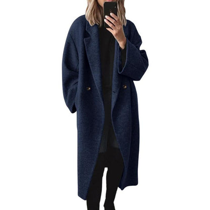 M&amp;D™ - Abrigo largo de lana cruzado de invierno para mujer