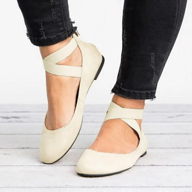 Women’s Spring Cross-Strap Real Leather Ballet Flats