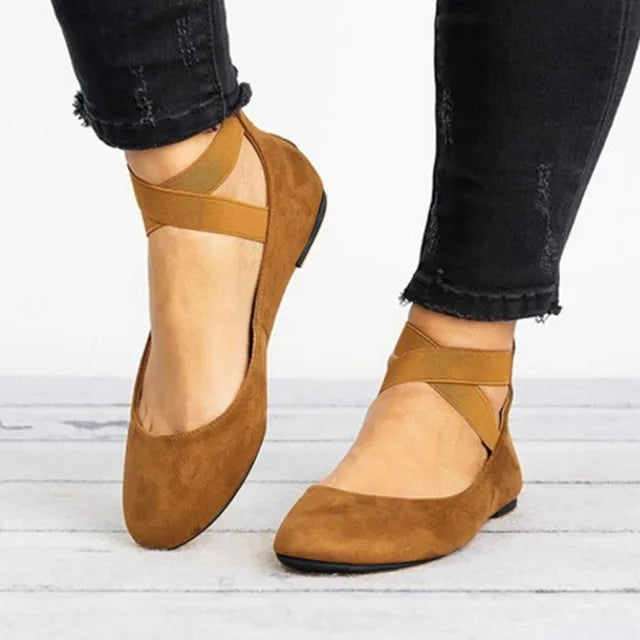Women’s Spring Cross-Strap Real Leather Ballet Flats