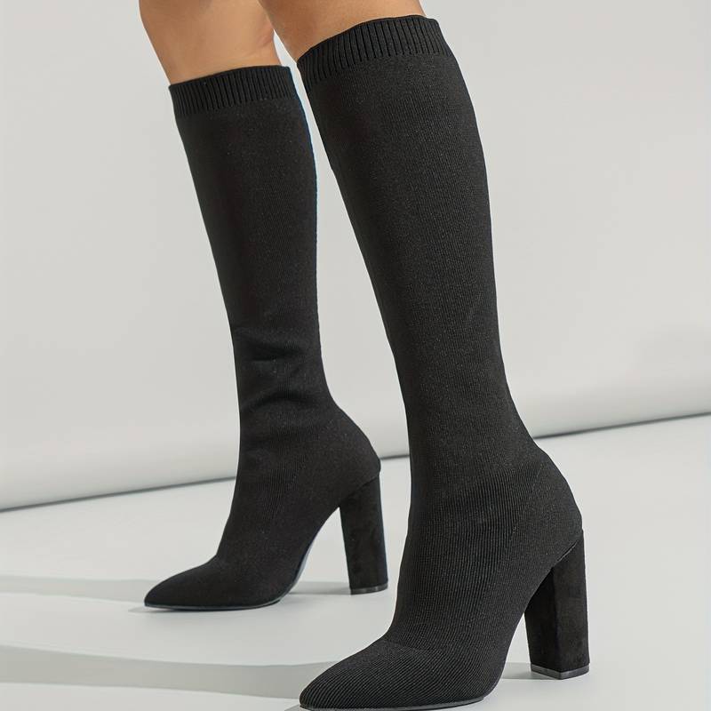 Women’s Knitted Sock Boots with Block Heel