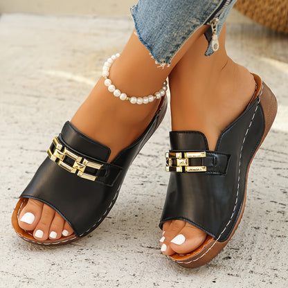 Gold-Link Slide Sandals