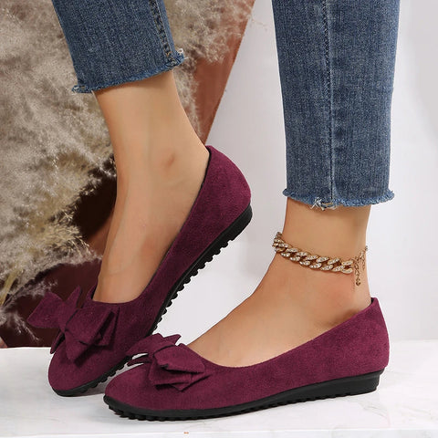 Women’s Spring Bow Accent Real Leather Ballet Flats