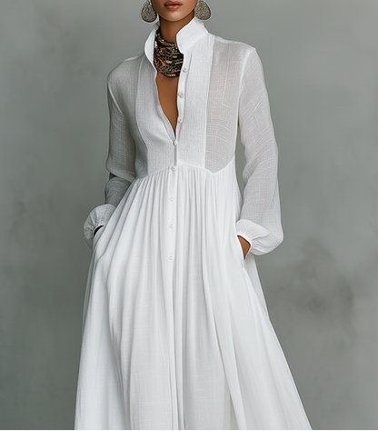 Flowing Button-Front Maxi Dress