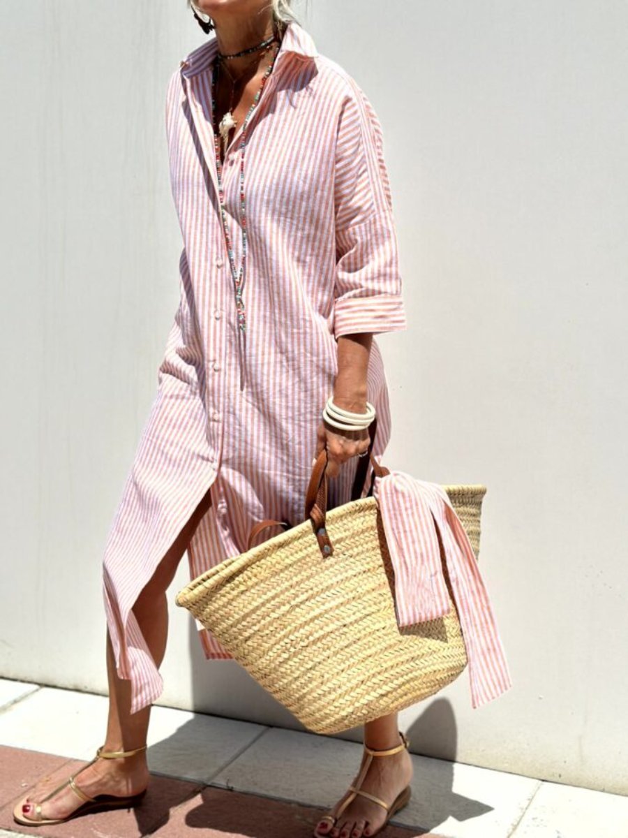 Niamh | Striped Lace-Up Shirt Dress