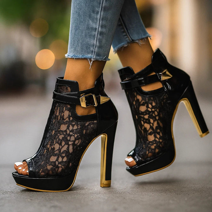 LACE REAL LEATHER HEELS