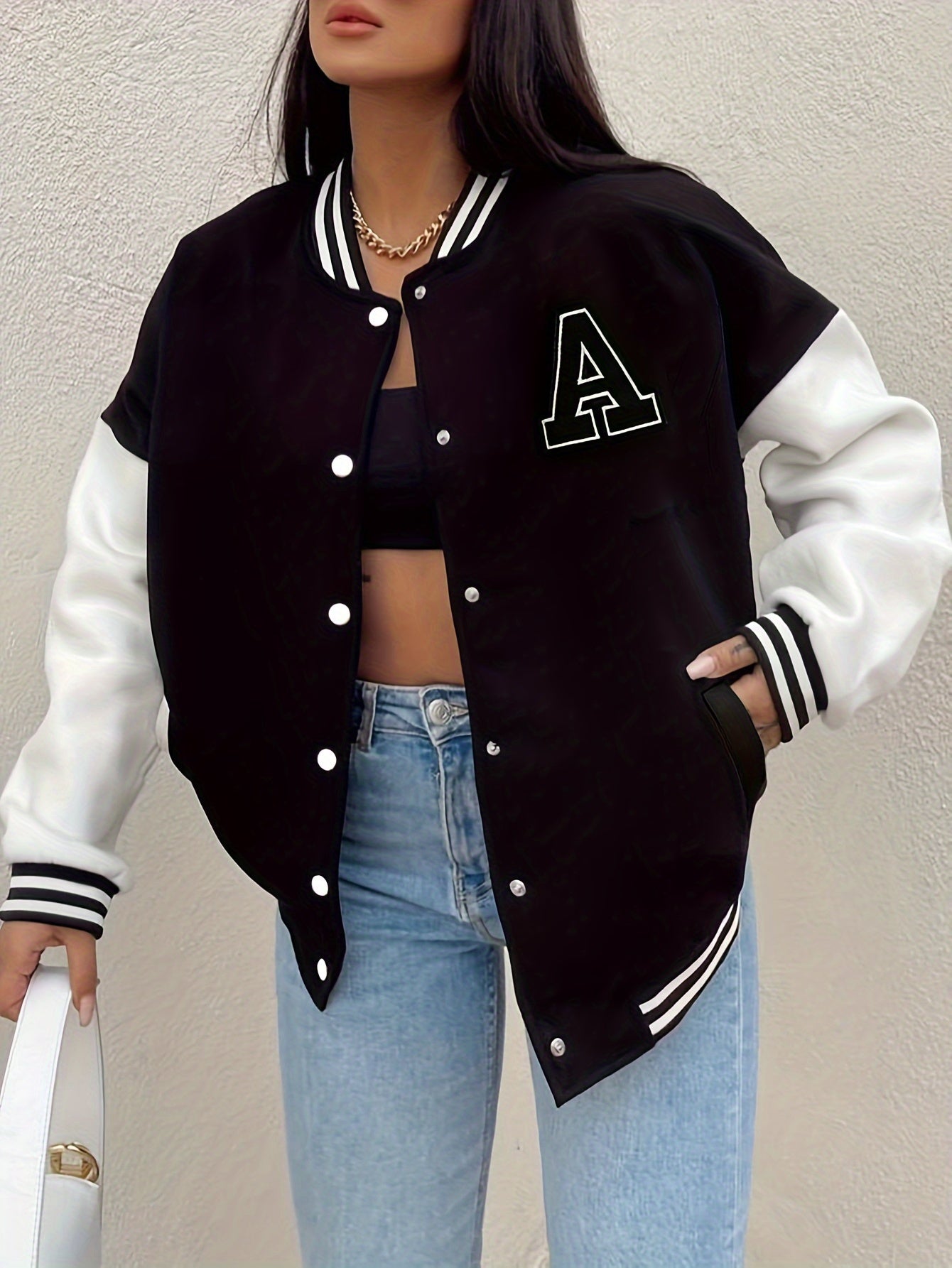 Olivia | Chaqueta bomber universitaria informal de gran tamaño para mujer
