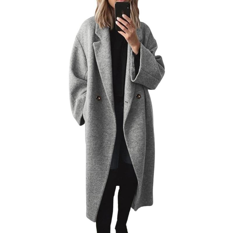 M&amp;D™ - Abrigo largo de lana cruzado de invierno para mujer
