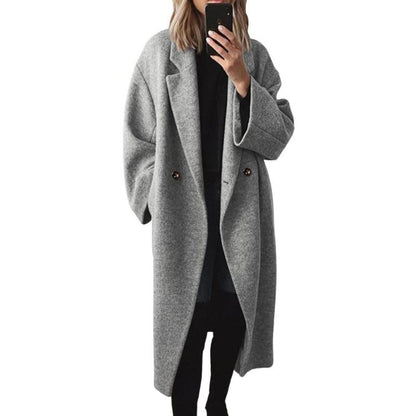 M&amp;D™ - Abrigo largo de lana cruzado de invierno para mujer