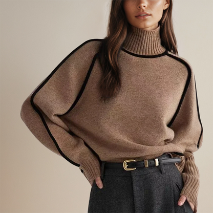 Women’s Ribbed Turtleneck Sweater with Side Stripes