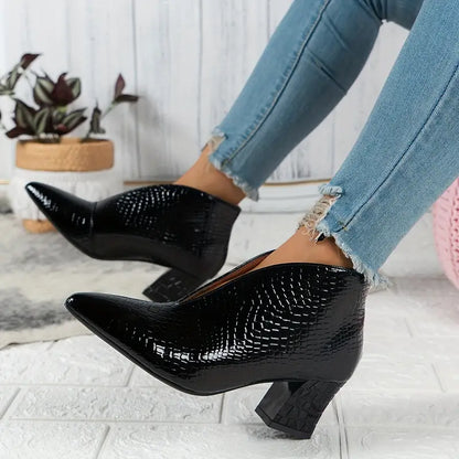 Women's Stylish Reptile-Textured Ankle Boots