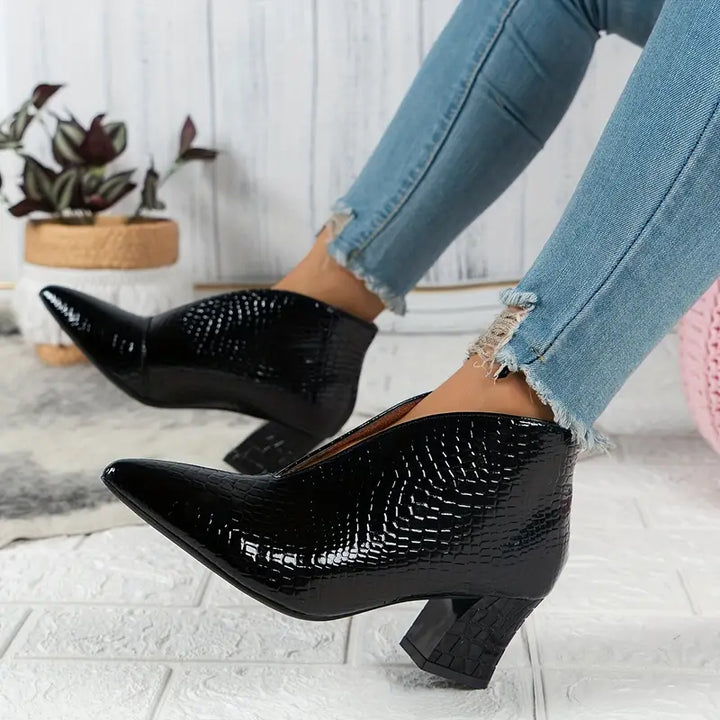 Women's Stylish Reptile-Textured Ankle Boots