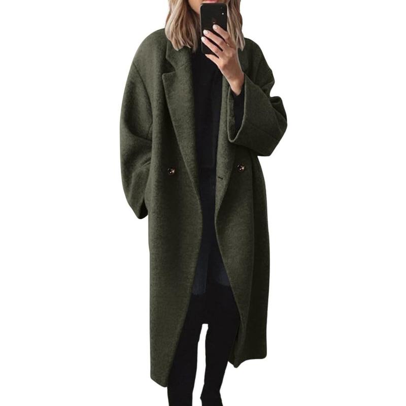 M&amp;D™ - Abrigo largo de lana cruzado de invierno para mujer