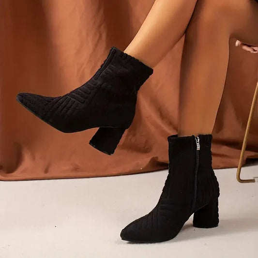 Women’s Chunky Heel Knitted Ankle Boots