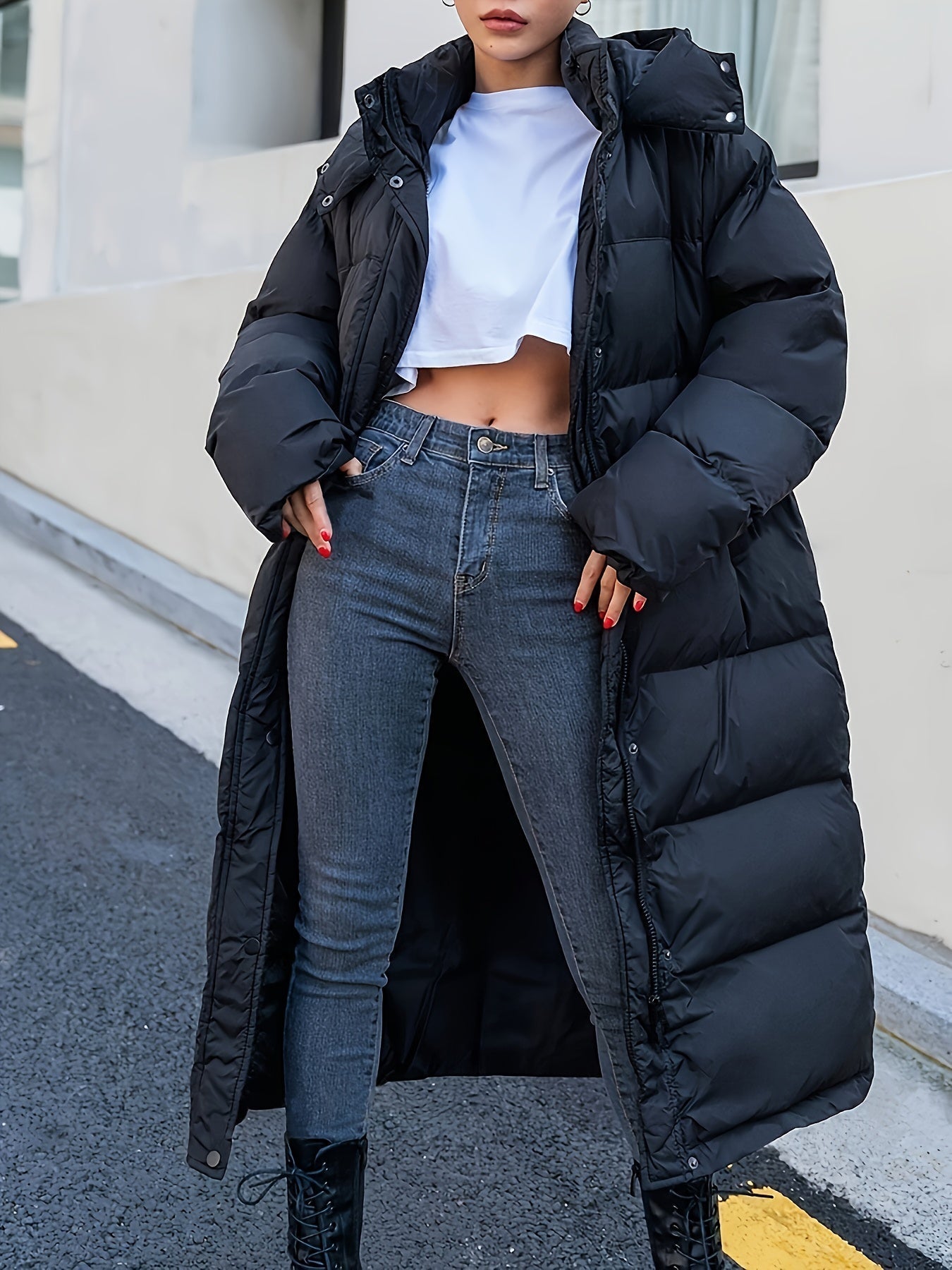 Jessica | Chaqueta acolchada larga con capucha para mujer