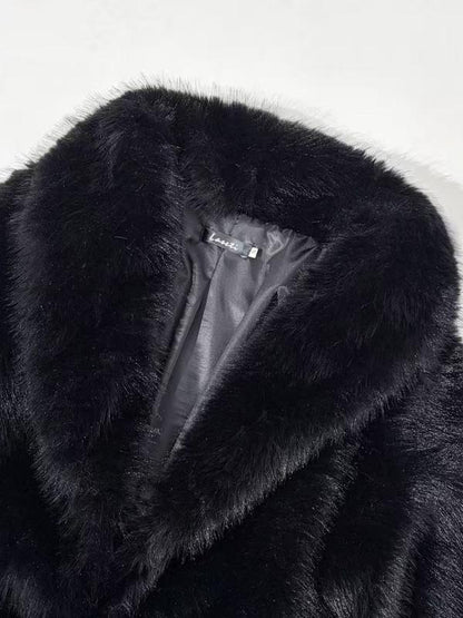 Women's Solid Color Open Faux Fur Coat