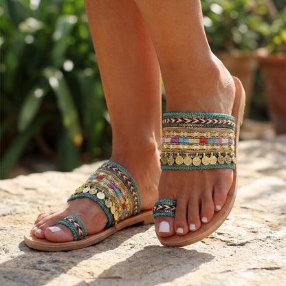 Sandalias Artesanales Tejidas con Borlas