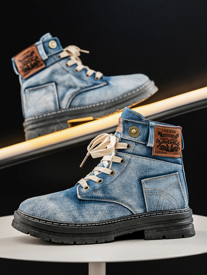 Denim Lace-Up Utility Boots