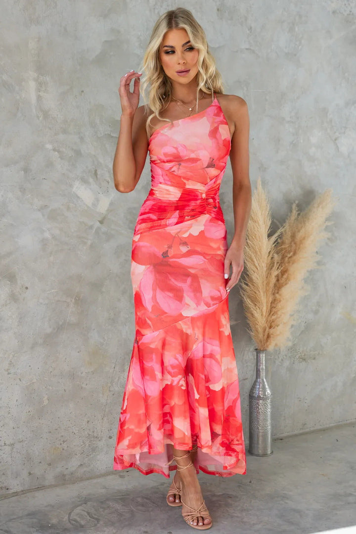 One-Shoulder Pleated Dress