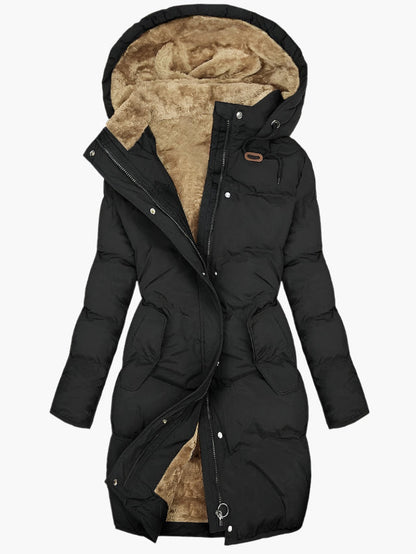 Olivia | Abrigo largo de invierno acolchado con capucha para mujer 