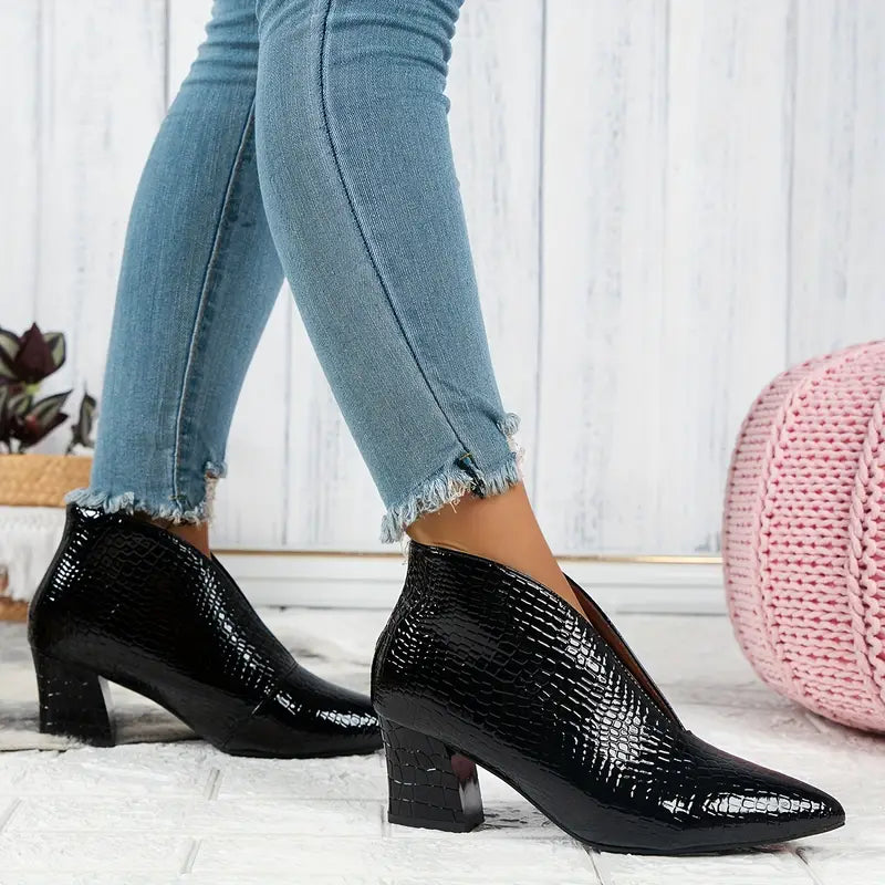 Women's Stylish Reptile-Textured Ankle Boots