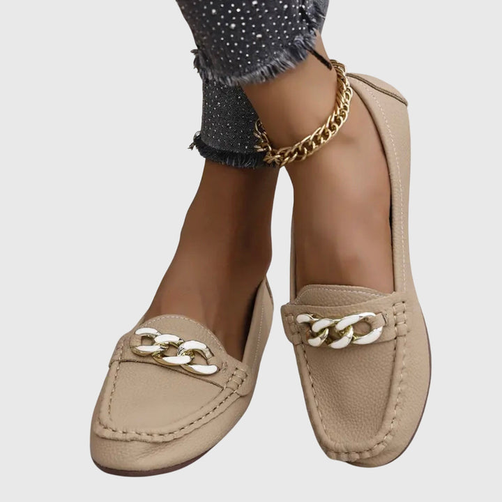 Gold Chain Comfort Slip-On Real Leather Loafers
