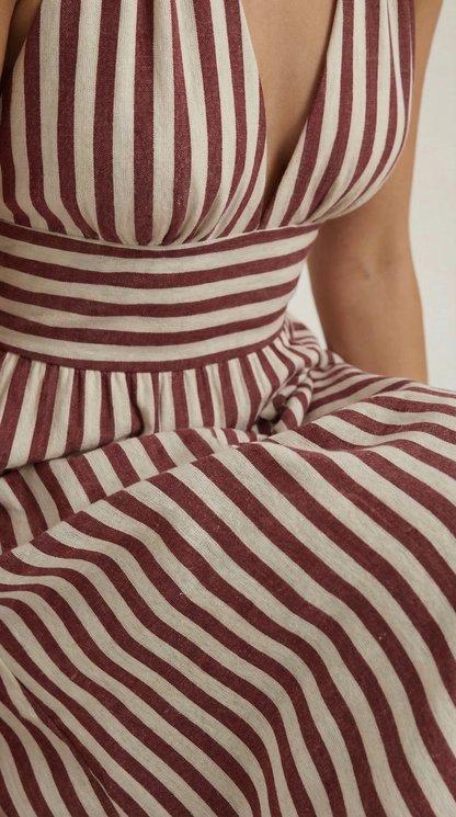 Vestido maxi Sandra de rayas con cuello de pico