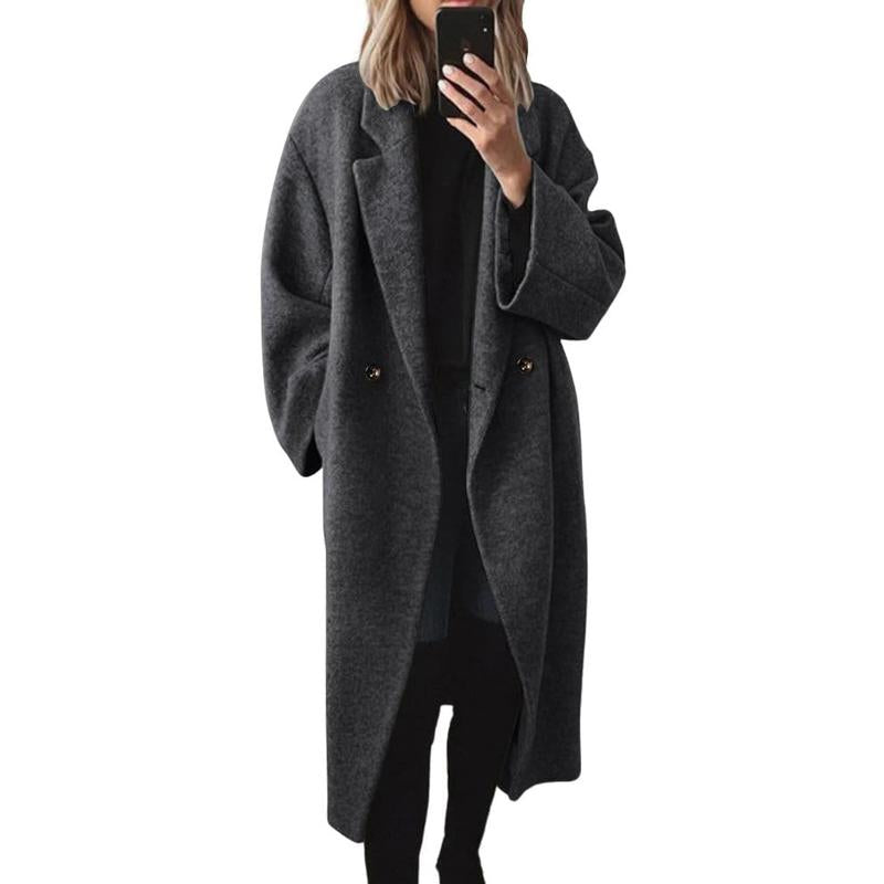 M&amp;D™ - Abrigo largo de lana cruzado de invierno para mujer
