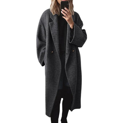 M&amp;D™ - Abrigo largo de lana cruzado de invierno para mujer